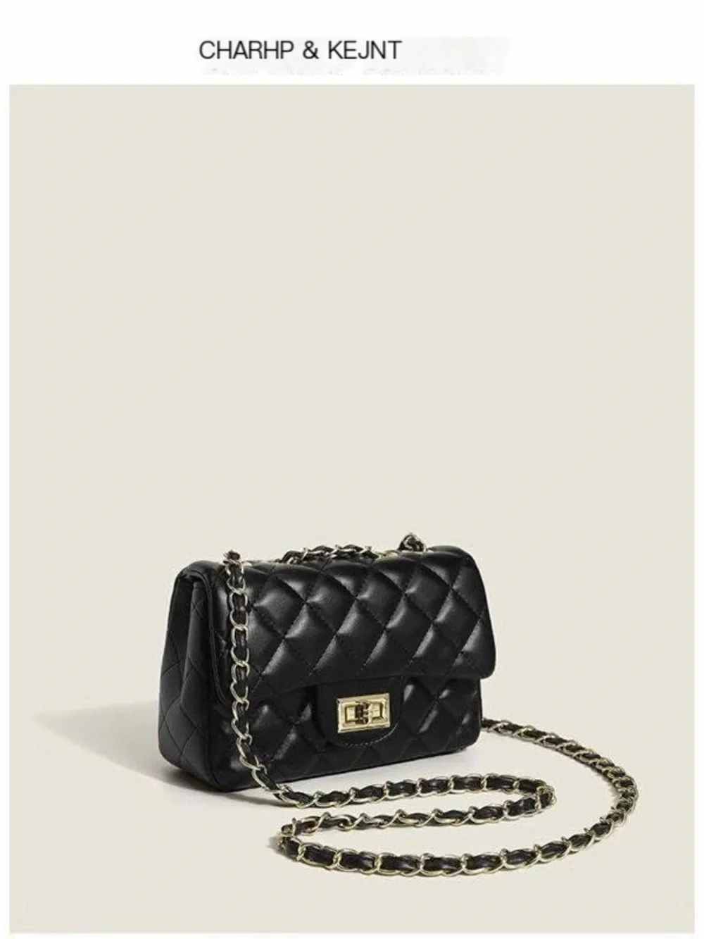 Black Quilted Shoulder Bag with Gold Chain